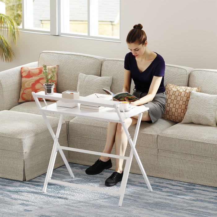  Birou Pliabil cu Polita pentru Monitor, 81.5x62x86.5 cm Alb [9]