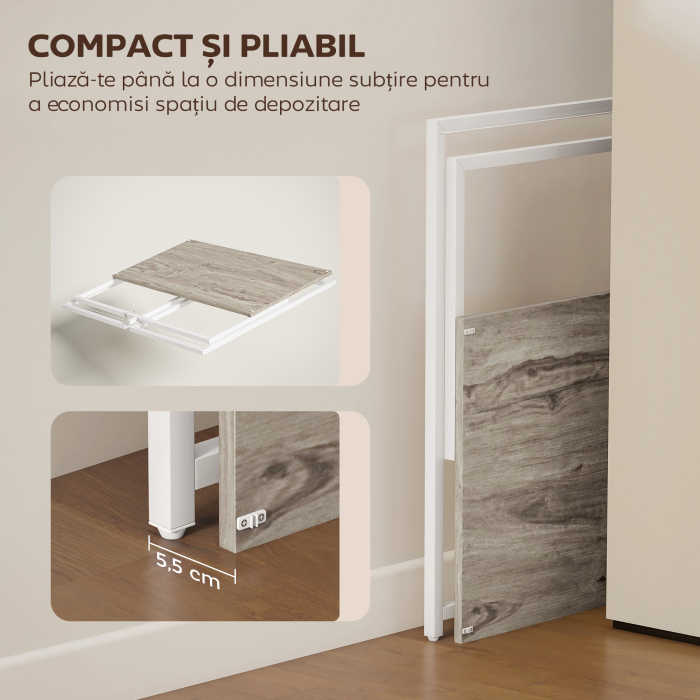  Birou Pliabil Economisitor de Spatiu cu Stand pentru Monitor Detasabil, 100x48x87,5 cm, Lemn [4]