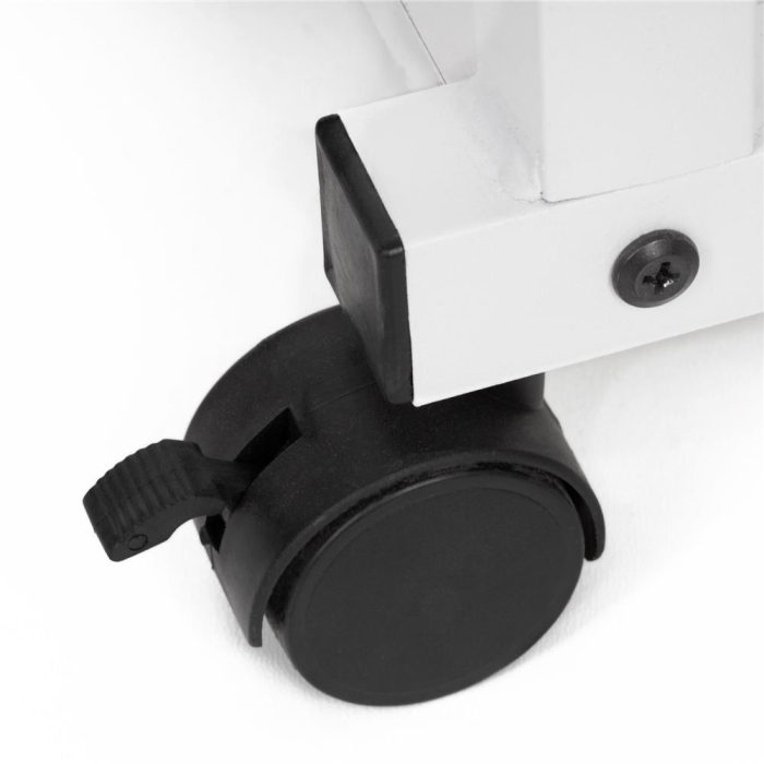 Birou reglabil pe inaltime cu rafturi si roti, blat din lemn si structura metalica, 80x40x76-86 cm, alb [9]