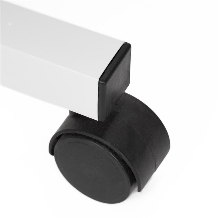 Birou reglabil pe inaltime cu rafturi si roti, blat din lemn si structura metalica, 80x40x76-86 cm, alb [10]