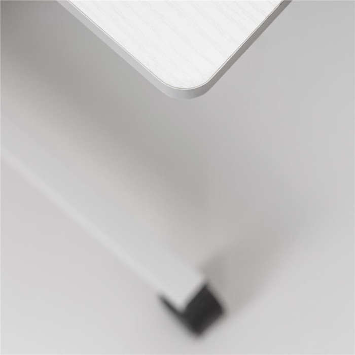 Birou reglabil pe inaltime cu rafturi si roti, blat din lemn si structura metalica, 80x40x76-86 cm, alb [13]