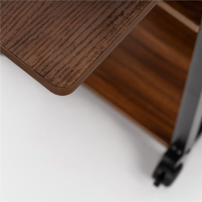 Birou reglabil pe inaltime cu rafturi si roti, blat din lemn si structura metalica, 80x40x76-86 cm, maro inchis [12]