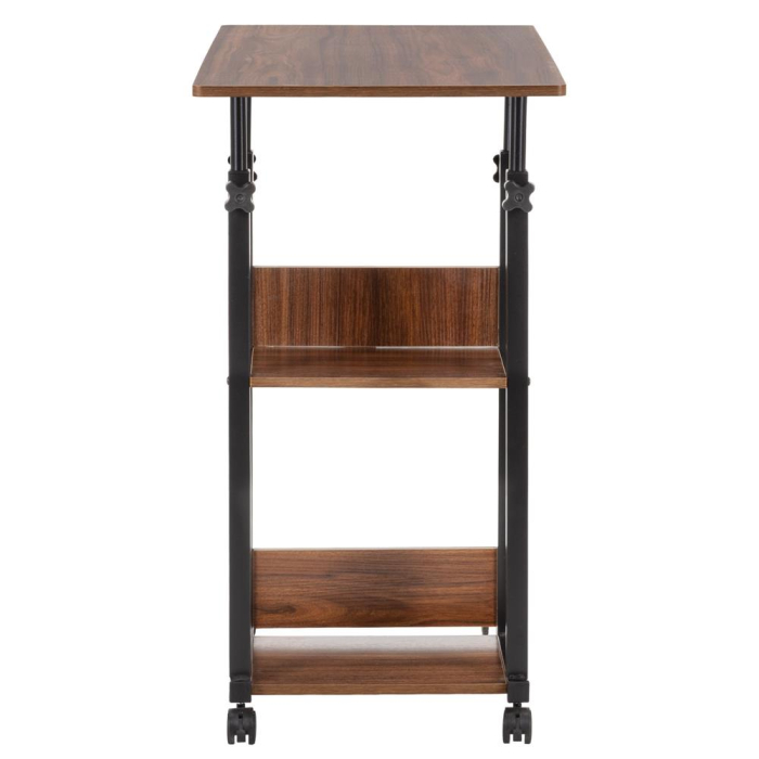 Birou reglabil pe inaltime cu rafturi si roti, blat din lemn si structura metalica, 80x40x76-86 cm, maro inchis [8]