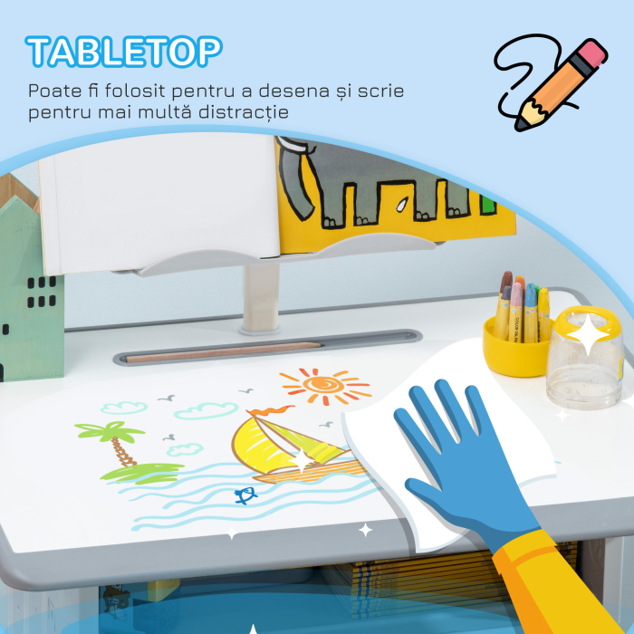  Birou scolar Copii 6-12 Ani - Reglabil cu Pupitru si Scaun [7]