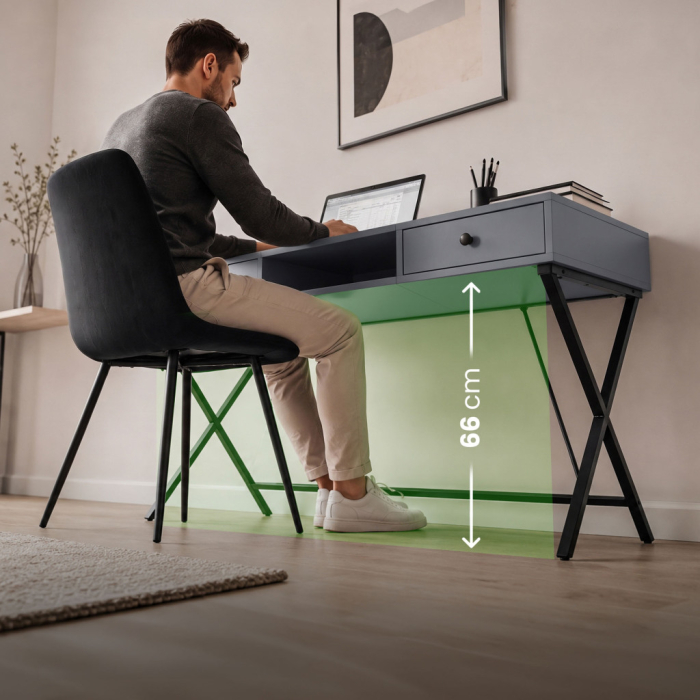 Birou stil industrial, MDF melaminat, cu 2 sertare si raft, cadru metalic, 120x50x81 cm, gri grafit [7]
