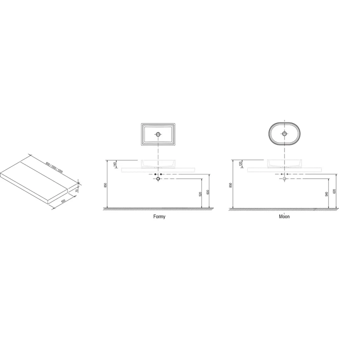 Blat lavoar Ravak Moon, 1000 x 550 x 70 mm, mat, alb, X000000840 [3]