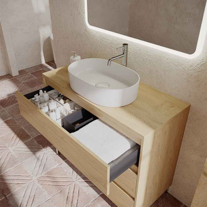 Blat mobilier baie Fluminia, 100x46cm, compatibil Genova 80, rovere naturale [3]