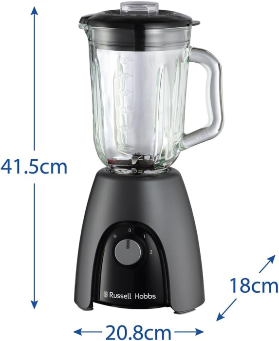Blender de bucatarie Russell Hobbs 27121-56 Desire, 850W, 1.5L sticla, 2 viteze + puls, lame inox, lavabil la masina de spalat vase, Gri Carbune Mat [8]