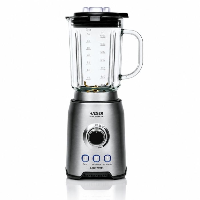 Blender HAEGER ULTRA SMOOTHIE, Capacitate 1,75 L, Putere 1200 W, Bol din sticla detasabil, Lame din titan, Viteza variabila, Functie Pulse si gheata, Aluminiu [5]