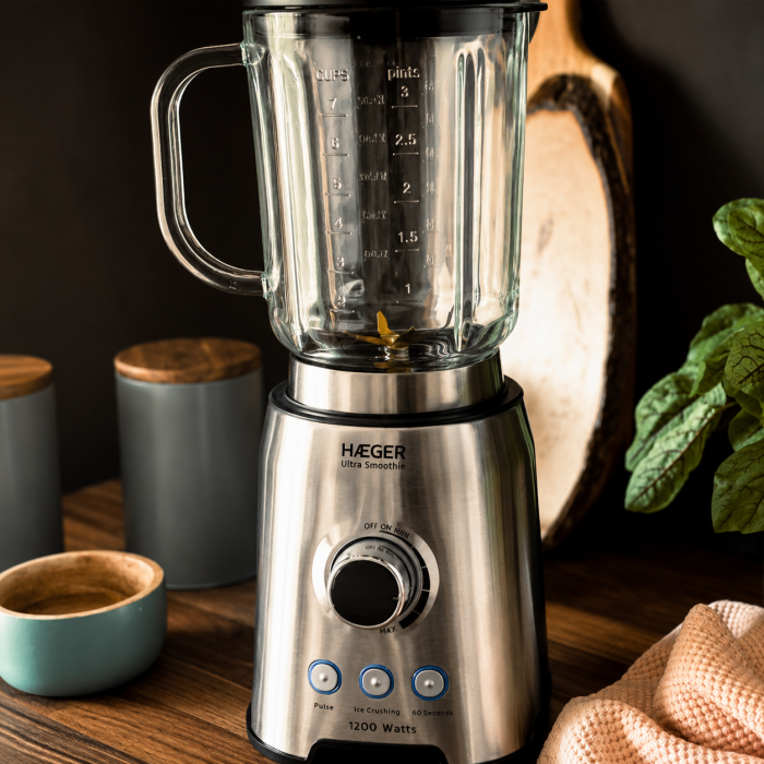 Blender HAEGER ULTRA SMOOTHIE, Capacitate 1,75 L, Putere 1200 W, Bol din sticla detasabil, Lame din titan, Viteza variabila, Functie Pulse si gheata, Aluminiu [3]