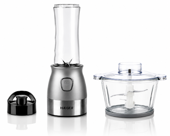 Blender si tocator HAEGER PERFECT COMBO 2 in 1, Putere 500 W, Pahar 600 ml, Bol sticla 2 L, 4 Lame din inox, Argintiu [2]