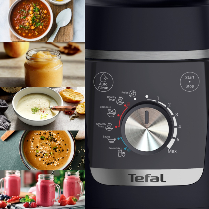 Blender Tefal Blendforce Cook BL5768F0, 1000 W, 1.75 L, 6 programe, tehnologie Powelix, functie de gatire, 6 lame inox, negru [2]