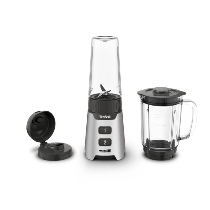 Blender Tefal Minimix BL16GE30, 400W, 2 trepte de viteza, recipient termorezistent 0.7 L, recipient portabil 0.6 L, lame detasabile Powelix, arginti [2]