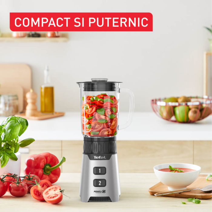Blender Tefal Minimix BL16GE30, 400W, 2 trepte de viteza, recipient termorezistent 0.7 L, recipient portabil 0.6 L, lame detasabile Powelix, arginti [5]