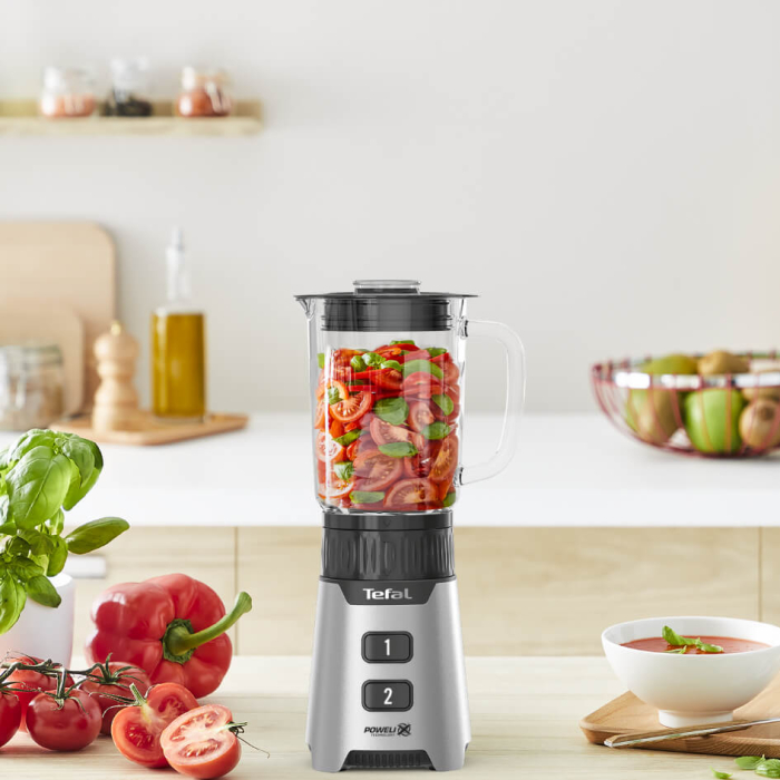 Blender Tefal Minimix BL16GE30, 400W, 2 trepte de viteza, recipient termorezistent 0.7 L, recipient portabil 0.6 L, lame detasabile Powelix, arginti [12]