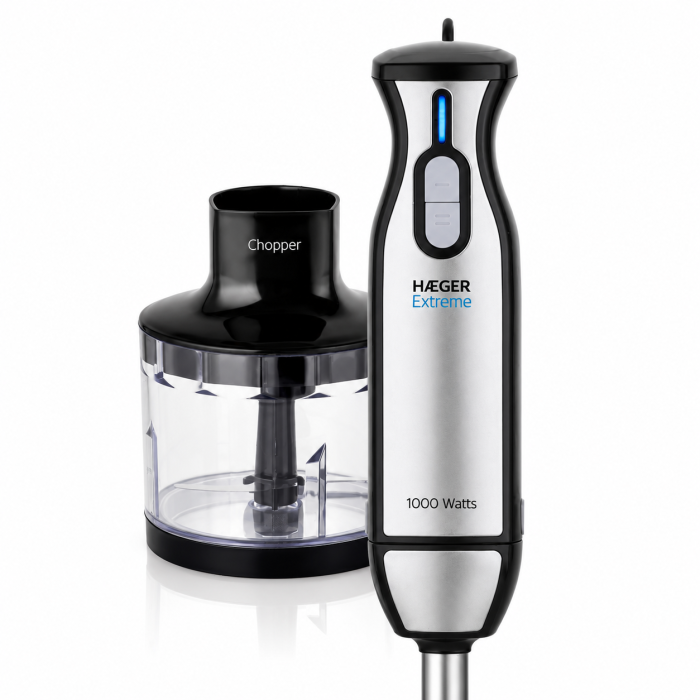 Blender vertical cu tocator HAEGER EXTREME CHOPPER, Set tocator inclus (lama titan 54mm), Putere 1000W, Functie Turbo putere maxima, Piese detasabile usor de curatat, Argintiu [3]