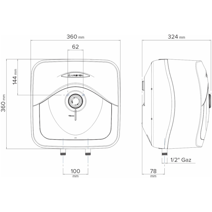 Boiler electric Ariston Andris RS 10U/5 EU, 10l, 1200W, Termostat imersat, Montare sub chiuveta, Rezervor emailat, Alb [4]