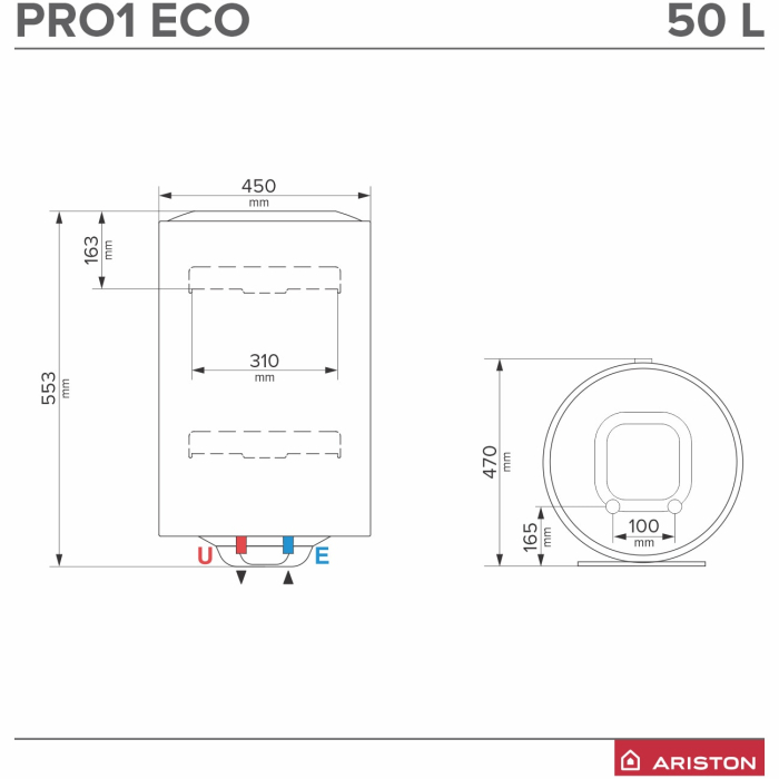 Boiler electric Ariston Pro 1 Eco 50, 1800 W, 50l, Afisaj LED, Tehnologie WaterPlus, Eco Evo, TitanShield, Functie T-MAX, Rezervor emailat cu Titan, Alb [5]