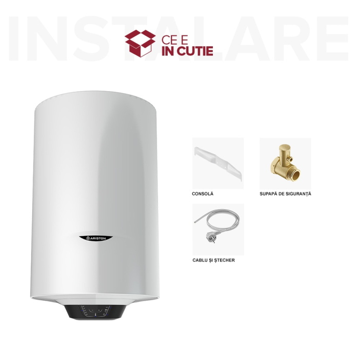 Boiler electric Ariston Pro 1 Eco 50, 1800 W, 50l, Afisaj LED, Tehnologie WaterPlus, Eco Evo, TitanShield, Functie T-MAX, Rezervor emailat cu Titan, Alb [3]