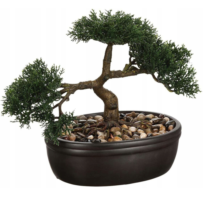 Bonsai artificial Atmosphera in ghiveci ceramic cu pietricele decorative, 23 cm, verde [1]