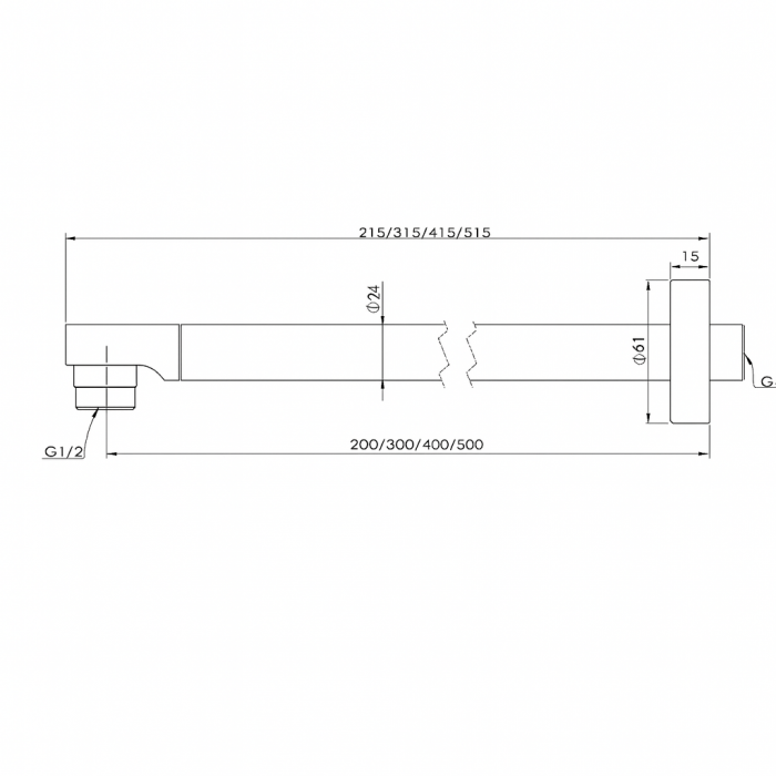 Brat de dus Remer Rubinetterie Minimal 348N40, 40 cm, G1/2”, cromat, alama [2]