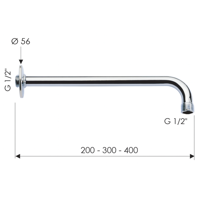 Brat de dus Remer Rubinetterie Wellness 34340, 40 cm, suport perete, G 1/2", cromat, rezistent la calcar si rugina, alama [2]
