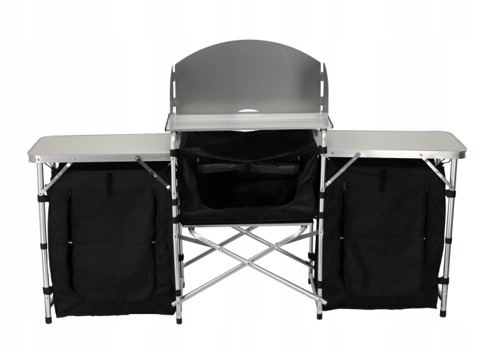 Bucatarie de camping pliabila cu 3 blaturi, cadru aluminiu, portabila pentru exterior, 175x40x111 cm [6]