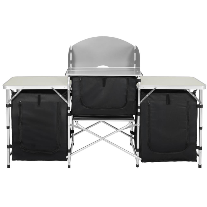 Bucatarie de camping pliabila cu 3 blaturi MDF, cadru aluminiu, portabila pentru exterior, 175x45x110 cm, gri [11]