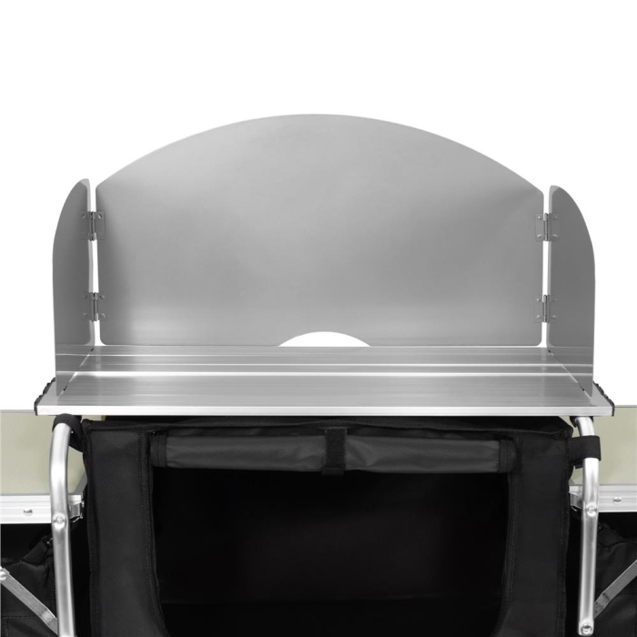 Bucatarie de camping pliabila cu 3 blaturi MDF, cadru aluminiu, portabila pentru exterior, 175x45x110 cm, gri [27]