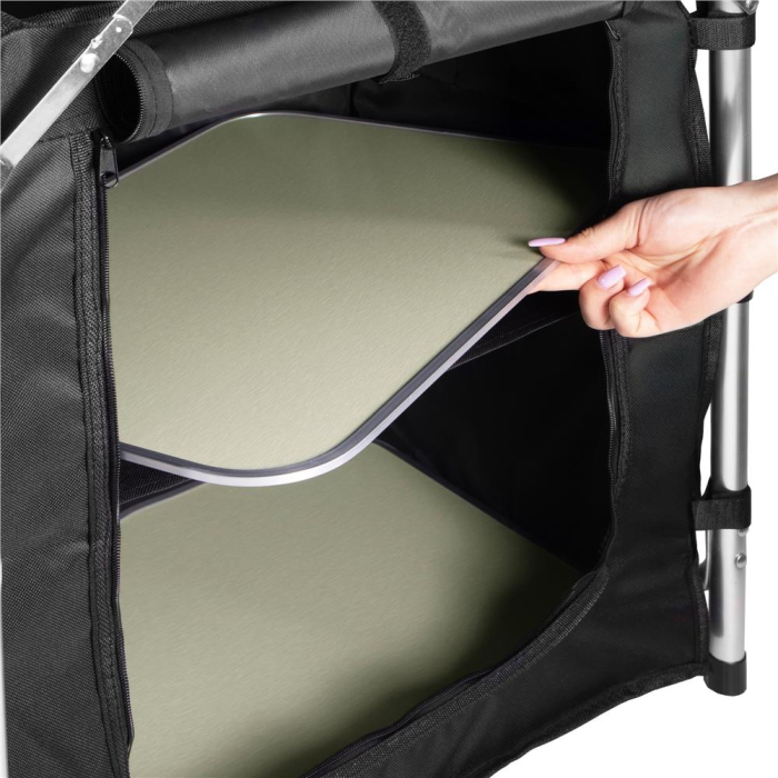 Bucatarie de camping pliabila cu 3 blaturi MDF, cadru aluminiu, portabila pentru exterior, 175x45x110 cm, gri [23]