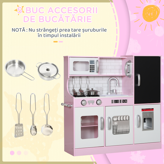  Bucatarie de Jucarie din Lemn pentru Copii 3-8 Ani cu Accesorii Roz [7]