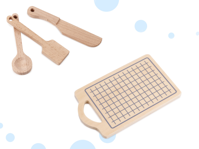 Bucatarie din lemn pentru copii cu accesorii, MDF si lemn, 68x25x82 cm, gri si alb [9]