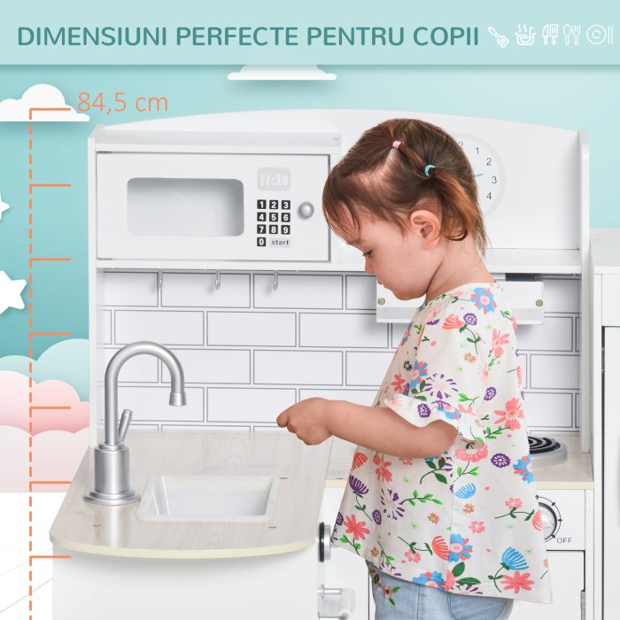  Bucatarie Jucarie Lemn - Accesorii Incluse, Chiuveta & Frigider [7]