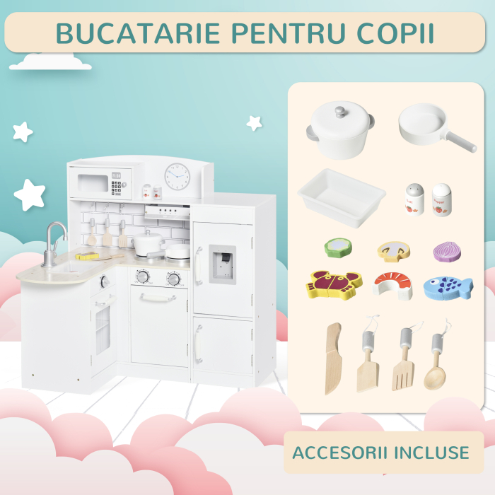  Bucatarie Jucarie Lemn - Accesorii Incluse, Chiuveta & Frigider [5]