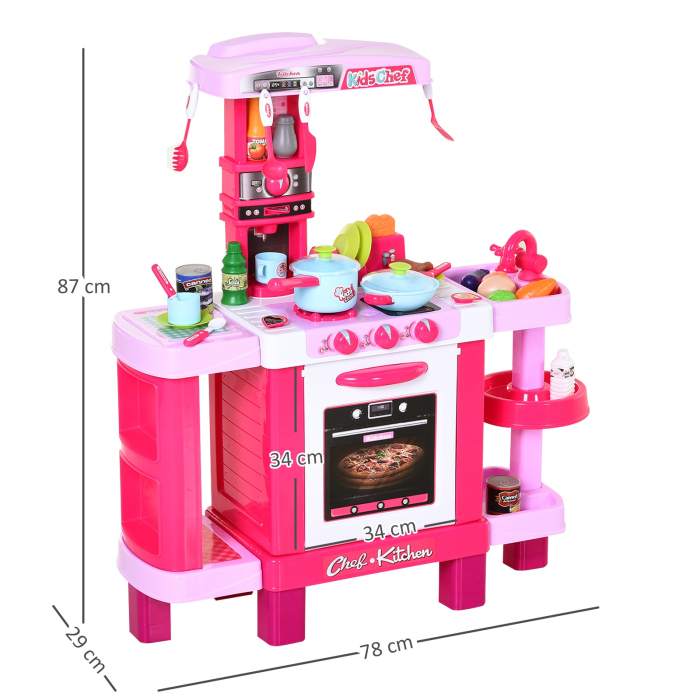  Bucatarie Jucarie pentru Copii cu 38 Accesorii Incluse , Jucarie cu Lumini si Sunete Realistice, 78x29x87cm,Roz [3]