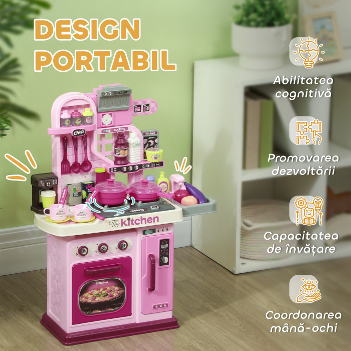  Bucatarii pentru Copii cu Lumini, Sunete si Robinet, Set bucatarie pentru Copii , 53x22x69 cm, Roz [8]