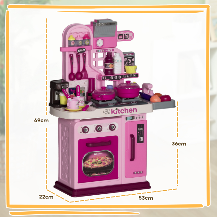  Bucatarii pentru Copii cu Lumini, Sunete si Robinet, Set bucatarie pentru Copii , 53x22x69 cm, Roz [3]