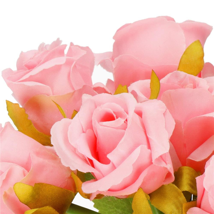 Buchet de flori artificiale din poliester, 12 fire trandafiri, 26cm, roz [8]