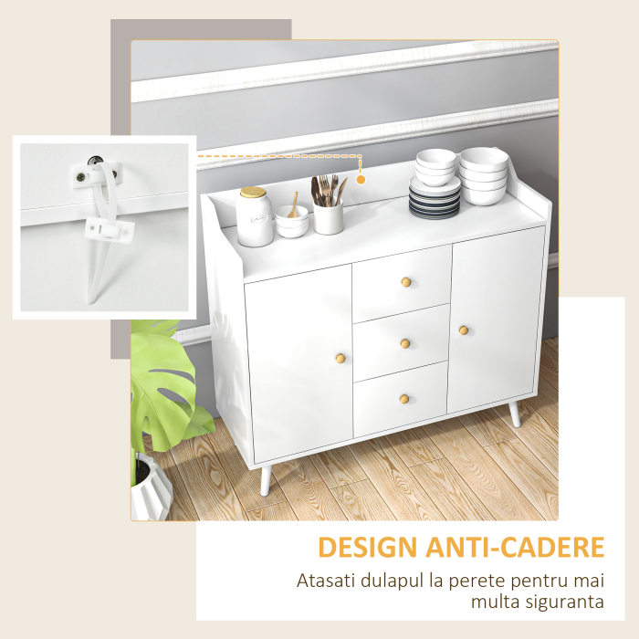  Bufet 90×80 cm - Alb, PAL & Lemn de Pin, Design Elegant [5]