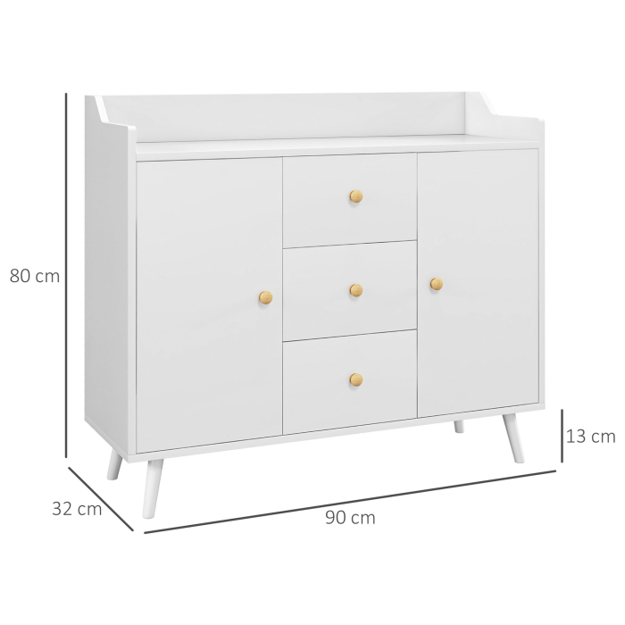  Bufet 90×80 cm - Alb, PAL & Lemn de Pin, Design Elegant [3]