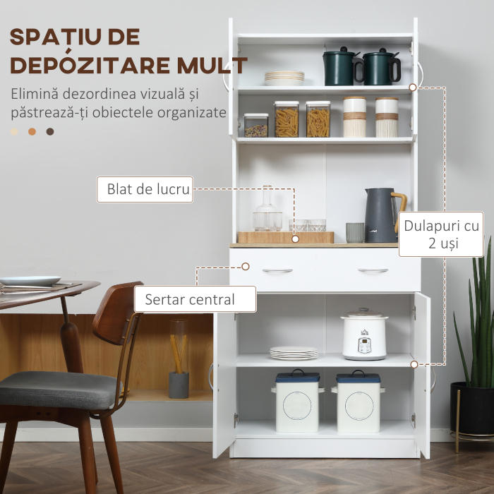  Bufet Bucatarie Alb 80×40×180 cm - Cu Dulap si Sertar [4]