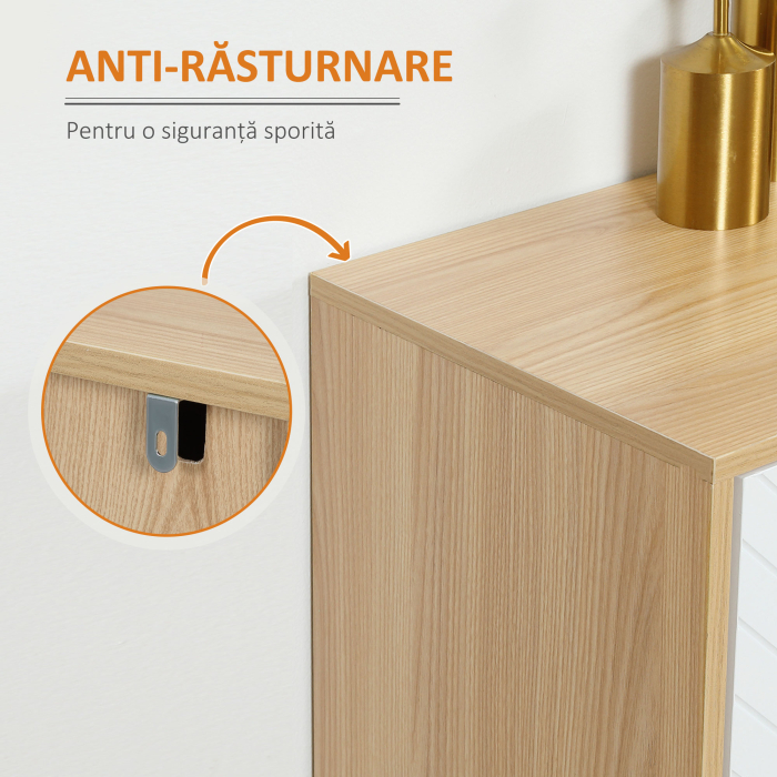  Bufet Bucatarie, Mobilier Bucatarie cu Rafturi Reglabile si Picioare din Lemn de Pin, Bufet Modern pentru Living, Sufragerie, Bucatarie, 120x35x77.4cm, Natur si Alb [7]