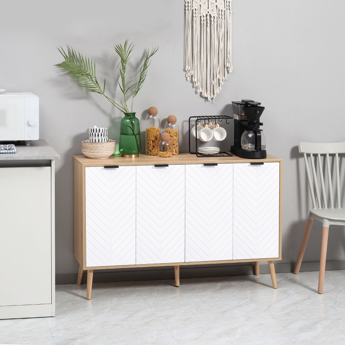  Bufet Bucatarie, Mobilier Bucatarie cu Rafturi Reglabile si Picioare din Lemn de Pin, Bufet Modern pentru Living, Sufragerie, Bucatarie, 120x35x77.4cm, Natur si Alb [9]