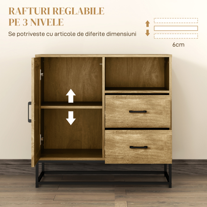  Bufet cu 2 Sertare si Raft Metalic 80×40×78 cm [5]