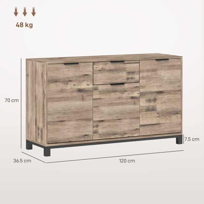  Bufet cu Sertar si 3 Dulapuri cu Rafturi Reglabile, 120x36,5x70 cm, Maro [3]