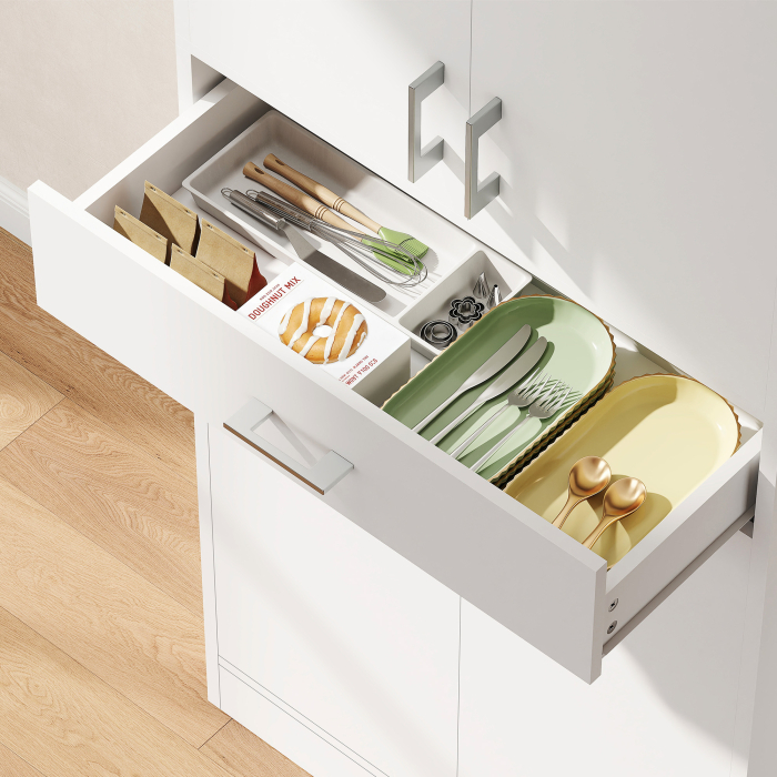  Bufet de Bucatarie cu 2 Corpuri, Sertar si Rafturi Reglabile Alb [9]