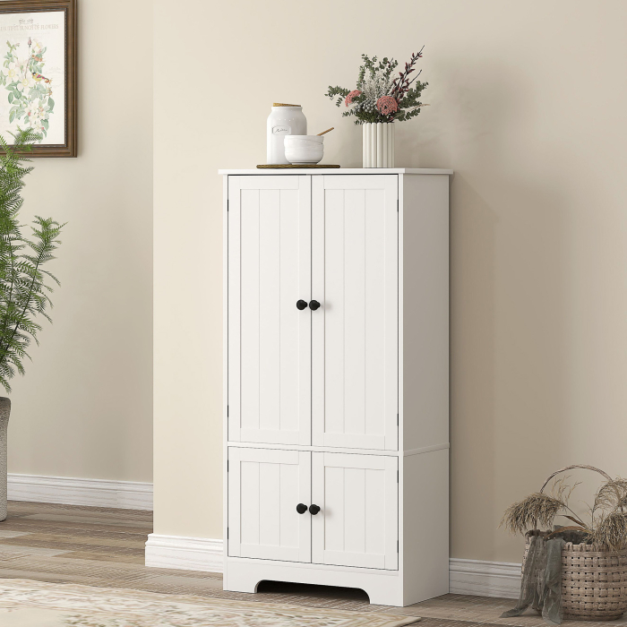  Bufet de Bucatarie cu 4 Usi si 2 Dulapuri si Raft Reglabil, Alb [8]