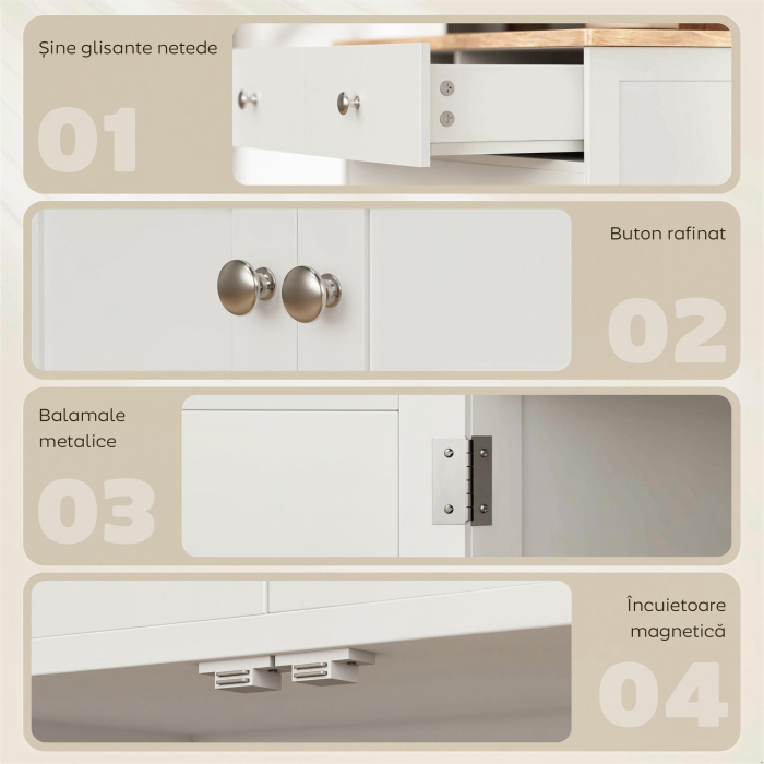  Bufet de Bucatarie cu Dulap 2 Usi si 2 Sertare, Alb si Lemn [7]