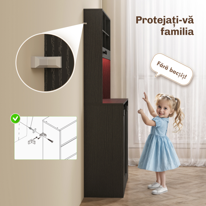  Bufet de Bucatarie cu Suport pentru Sticle, Priza si Iluminare LED, Negru [8]