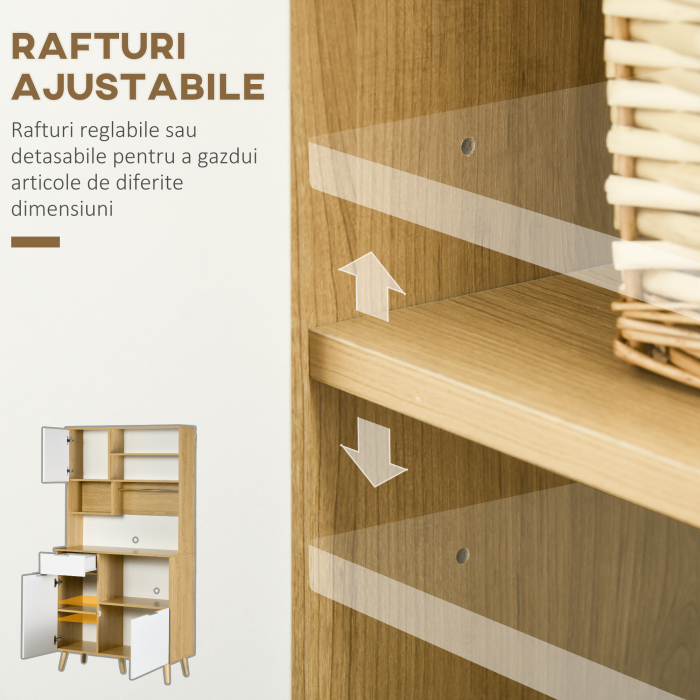  Bufet de bucatarie din PAL cu dulapuri, sertare, rafturi reglabile si cuier, 93x40x180 cm [5]